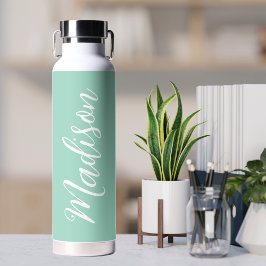 Trendy Seafoam Green gepersonaliseerde naam Waterfles