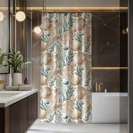 Trendy Seaside Curtain Pastel Maritime Bath Look Douchegordijn