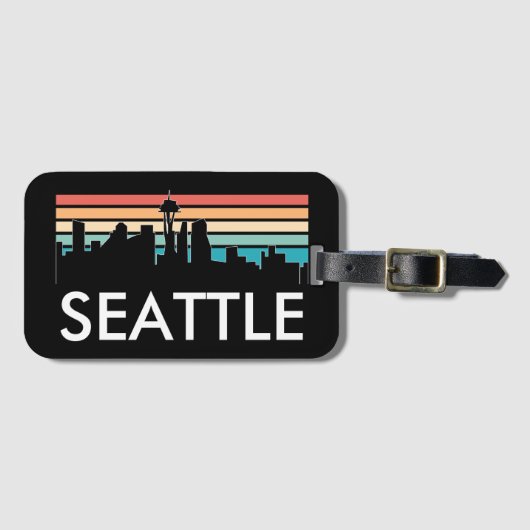 Trendy Seattle Washington Retro Sunset Skyline Bagagelabel (Voorkant (horizontaal))