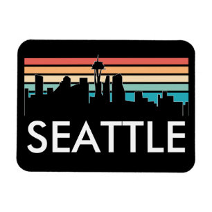 Trendy Seattle Washington Retro Sunset Skyline Magneet
