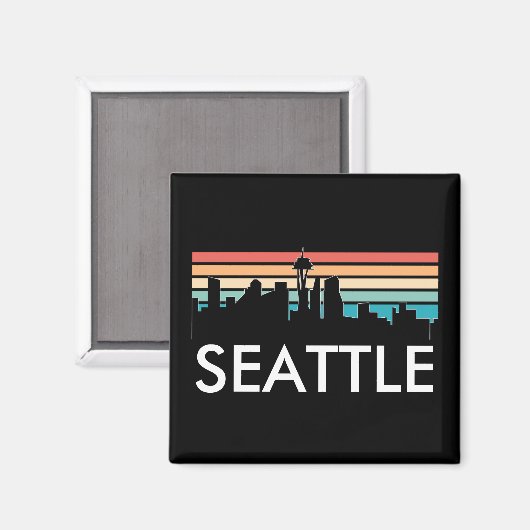 Trendy Seattle Washington Retro Sunset Skyline Magneet (Voorkant / Achterkant)
