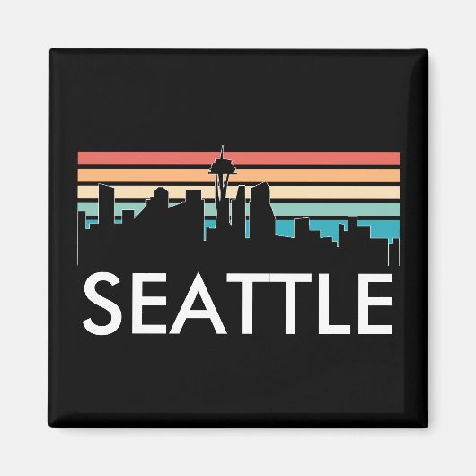 Trendy Seattle Washington Retro Sunset Skyline Magneet (Voorkant)