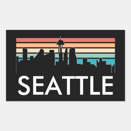 Trendy Seattle Washington Retro Sunset Skyline Rechthoekige Sticker (Voorkant)