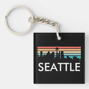 Trendy Seattle Washington Retro Sunset Skyline Sleutelhanger