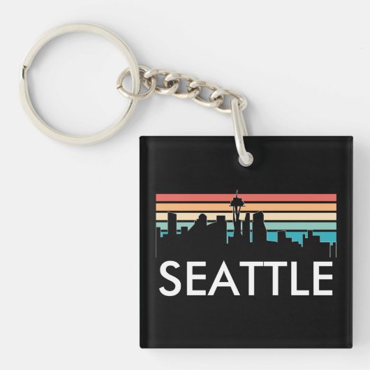 Trendy Seattle Washington Retro Sunset Skyline Sleutelhanger (voorkant)