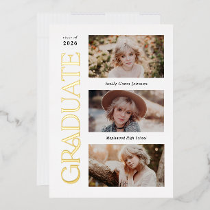 Trendy Serif Meerdere Foto Afstuderen Folie Uitnodiging
