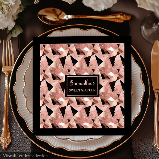 Trendy servetten Glanzend roze goud & zwart
