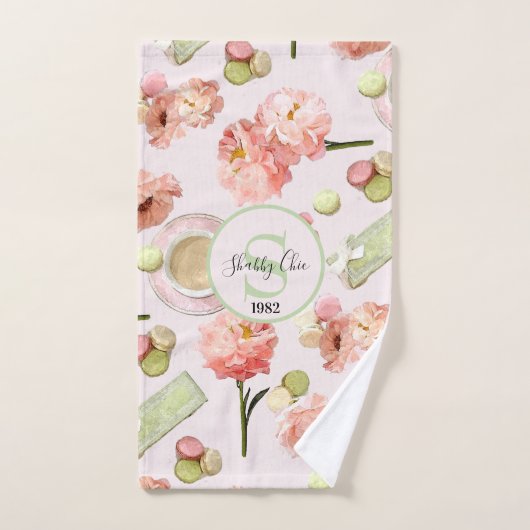 Trendy Shabby Chic Peonies and Macarons Set Bad Handdoek (Handdoek)