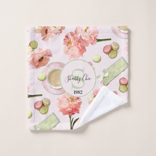 Trendy Shabby Chic Peonies and Macarons Set Bad Handdoek (Wasdoekje)