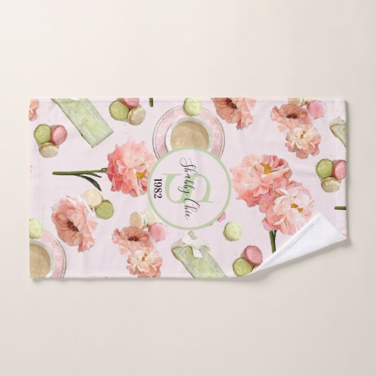 Trendy Shabby Chic Peonies and Macarons Set Bad Handdoek (Handdoek)