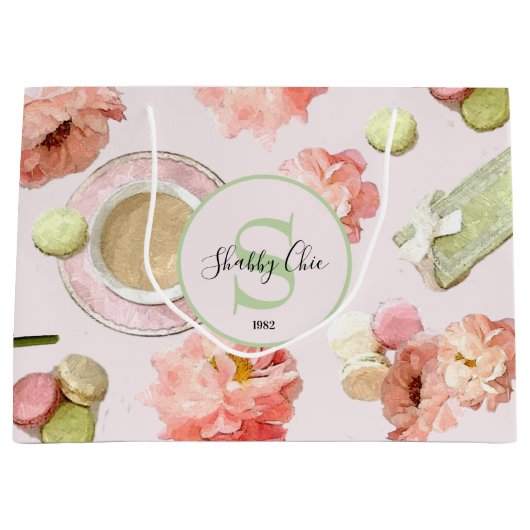 Trendy Shabby Chic Peonies and Macarons Set Groot Cadeauzakje (Voorkant)