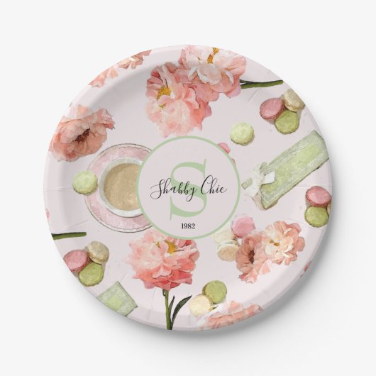 Trendy Shabby Chic Peonies and Macarons Set Papieren Bordje (Voorkant)
