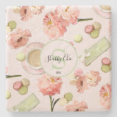 Trendy Shabby Chic Peonies and Macarons Set Stenen Onderzetter (Voorkant)
