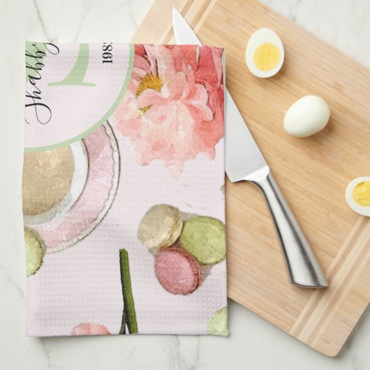 Trendy Shabby Chic Peonies and Macarons Set Theedoek (Quarter Fold)