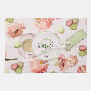 Trendy Shabby Chic Peonies and Macarons Set Theedoek