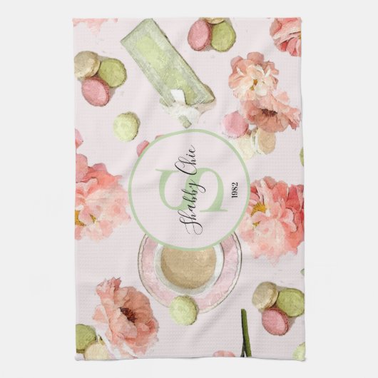 Trendy Shabby Chic Peonies and Macarons Set Theedoek (Verticaal)