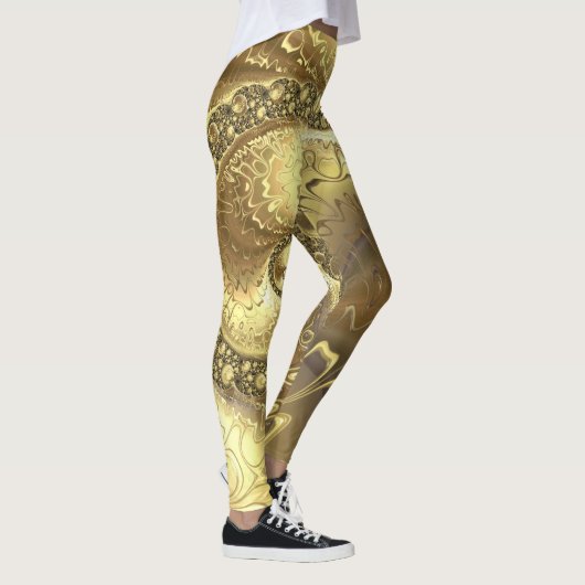 Trendy Shades of Gold Fractal Swirls Pattern Leggings (Rechts)
