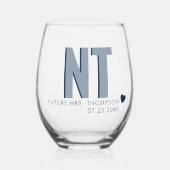 Trendy Shadow Monogram Bruiloft Gepersonaliseerd S Wijnglas Zonder Voet (Voorkant)