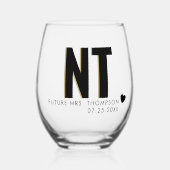 Trendy Shadow Monogram Bruiloft Gepersonaliseerd S Wijnglas Zonder Voet (Voorkant)