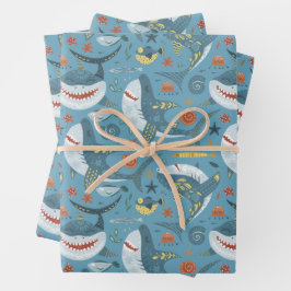 Trendy Shark Gifts Verjaardag Groen Blauw Marine Inpakpapier Vel