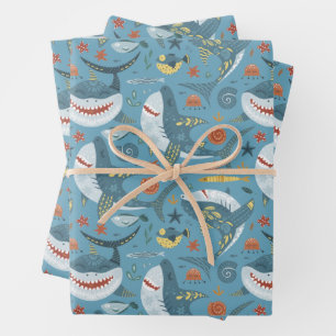 Trendy Shark Gifts Verjaardag Groen Blauw Marine Inpakpapier Vel
