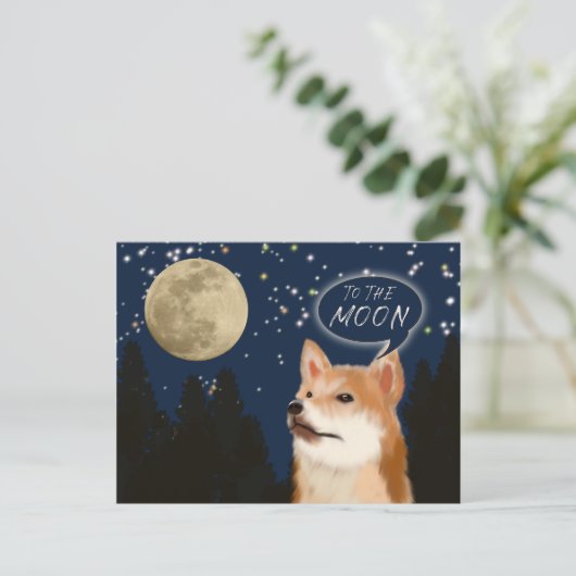 Trendy Shiba Inu Dopostas in Dog to Moon Gezegde Briefkaart (Staand voorkant)