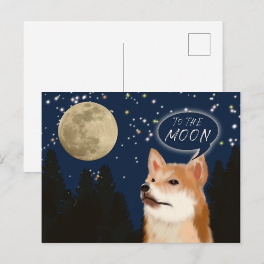 Trendy Shiba Inu Dopostas in Dog to Moon Gezegde Briefkaart (Voorkant / Achterkant)