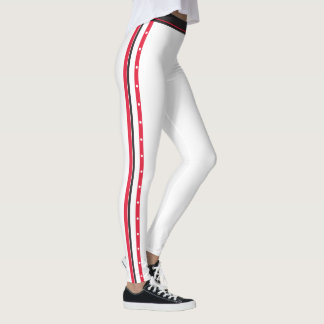 Trendy Side Stripe Mode Button Red White Black Leggings