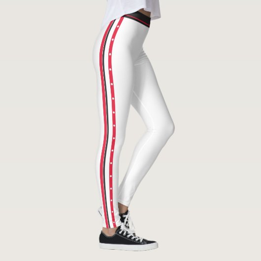 Trendy Side Stripe Mode Button Red White Black Leggings (Rechts)