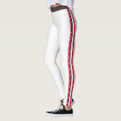 Trendy Side Stripe Mode Button Red White Black Leggings (Links)