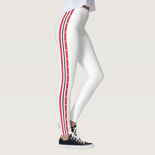 Trendy Side Stripe Mode Button Red White Black Leggings (Rechts)