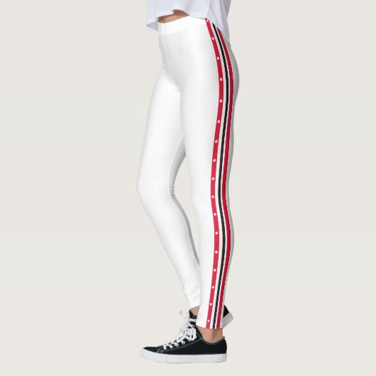 Trendy Side Stripe Mode Button Red White Black Leggings (Links)