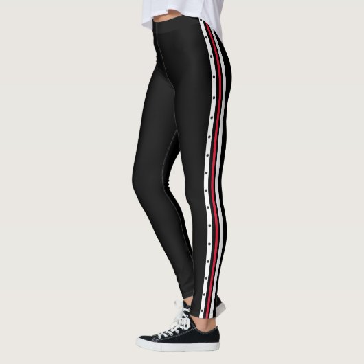 Trendy Side Stripe Mode Red White Black Stippen Leggings (Links)