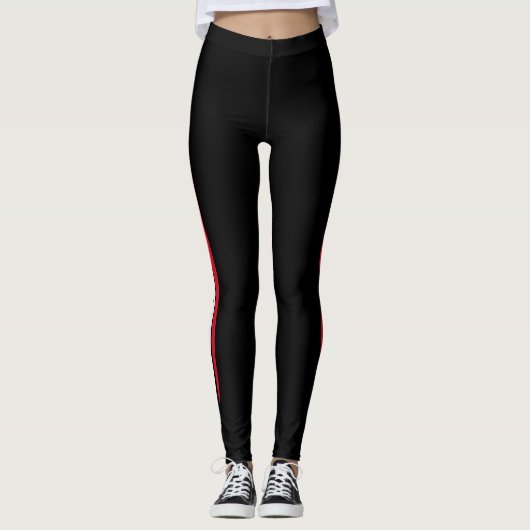 Trendy Side Stripe Mode Red White Black Stippen Leggings (Voorkant)