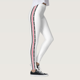 Trendy Side Stripe Mode Red White Black Stippen Leggings