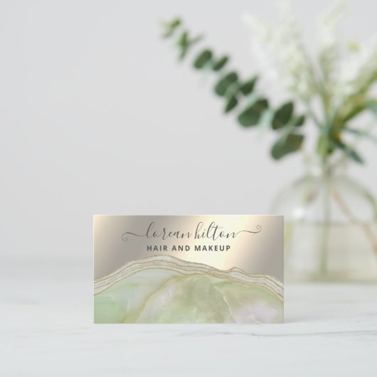 Trendy signature agate geode elegant gold foil visitekaartje (Staand voorkant)