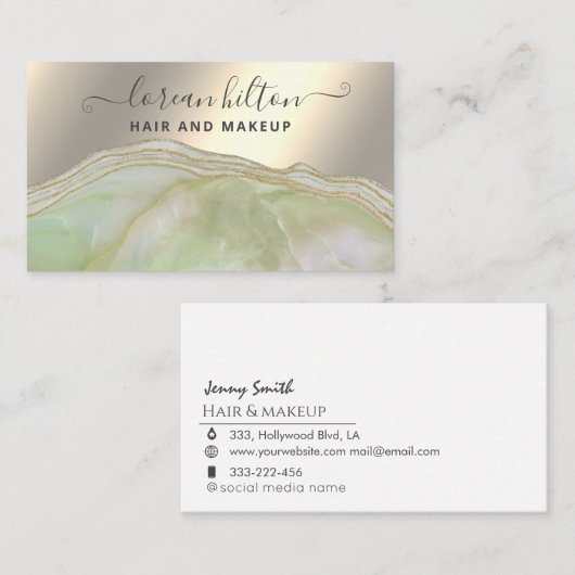 Trendy signature agate geode elegant gold foil visitekaartje (Voorkant / Achterkant)