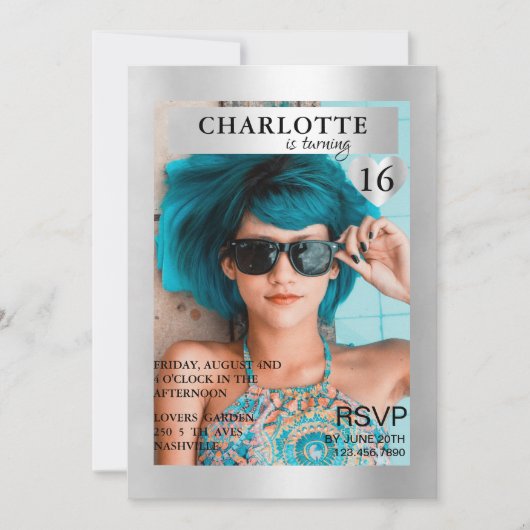 Trendy Silber Magazine Cover-Photo Inspirierte  Kaart (Voorkant)