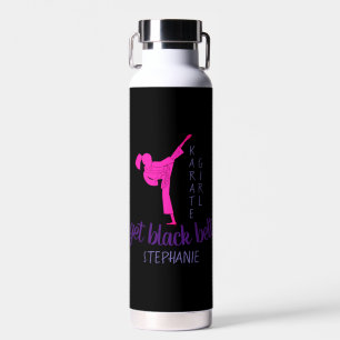 Trendy Silhouette Girly Pink Martial Art Karate Waterfles
