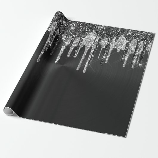 Trendy Silver Black Glitter druist grafisch Cadeaupapier (Uitgerold)