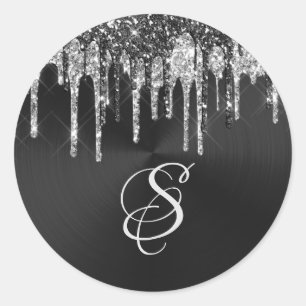 Trendy Silver Black Glitter drukt grafisch monogra Ronde Sticker