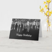 Trendy Silver Black Glitter schrijft grafische geb Kaart (Gele Bloem)