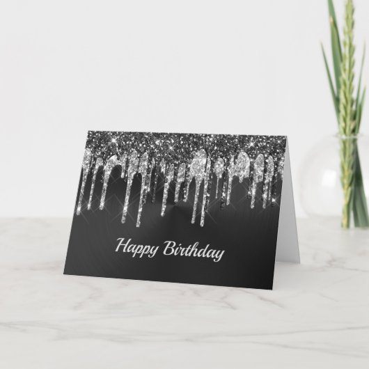 Trendy Silver Black Glitter schrijft grafische geb Kaart (Voorkant)