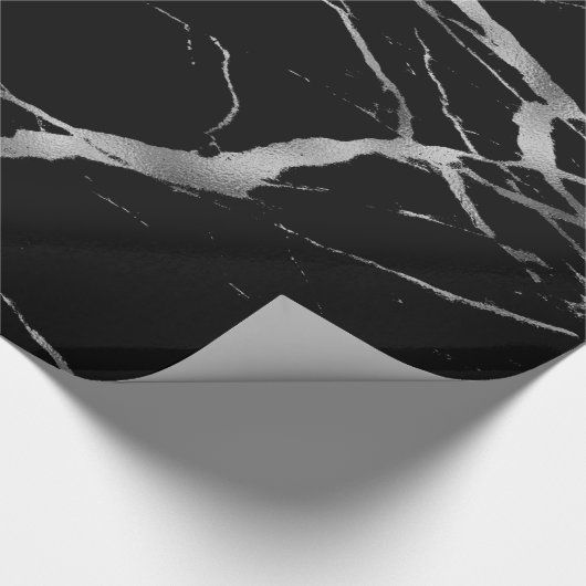 Trendy Silver Black Marble Glossy Cadeaupapier (Hoek)