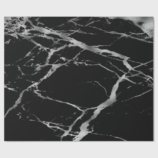 Trendy Silver Black Marble Glossy Cadeaupapier (Vlak)
