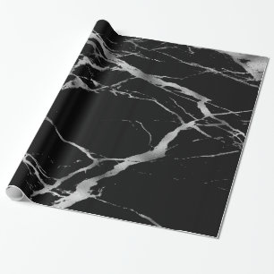 Trendy Silver Black Marble Glossy Cadeaupapier