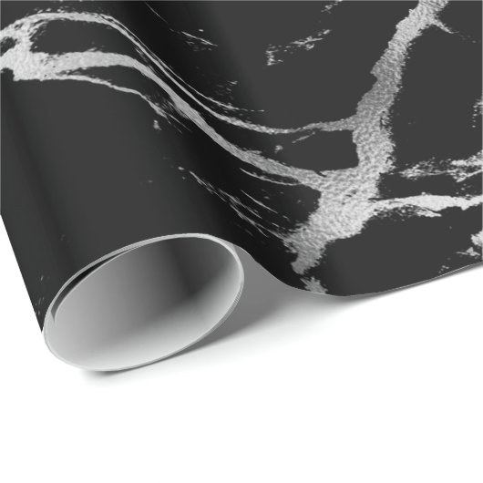Trendy Silver Black Marble Glossy Cadeaupapier (Rol Hoek)