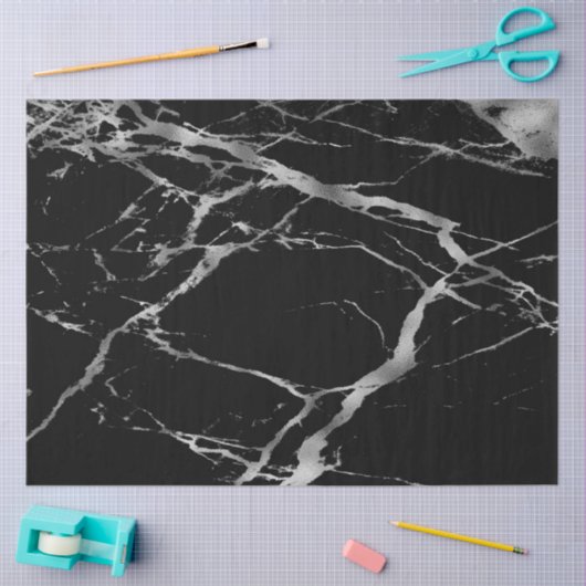Trendy Silver Black Marble Modern Tissuepapier (Craft)