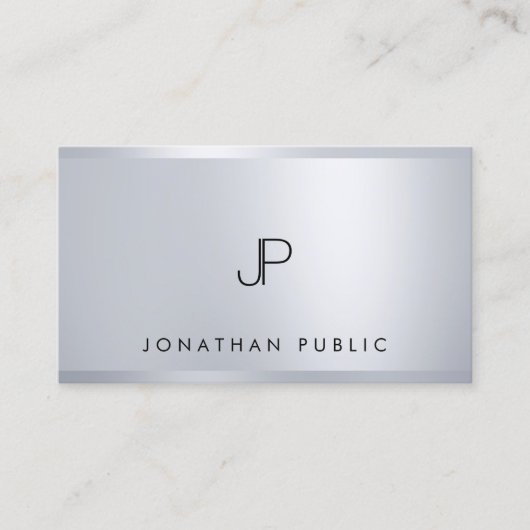 Trendy Silver Elegant Monogram Moderne Sjabloon Visitekaartje (Voorkant)