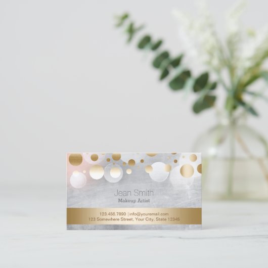 Trendy Silver en Gold Confetti Stippen Makeup Arti Visitekaartje (Staand voorkant)